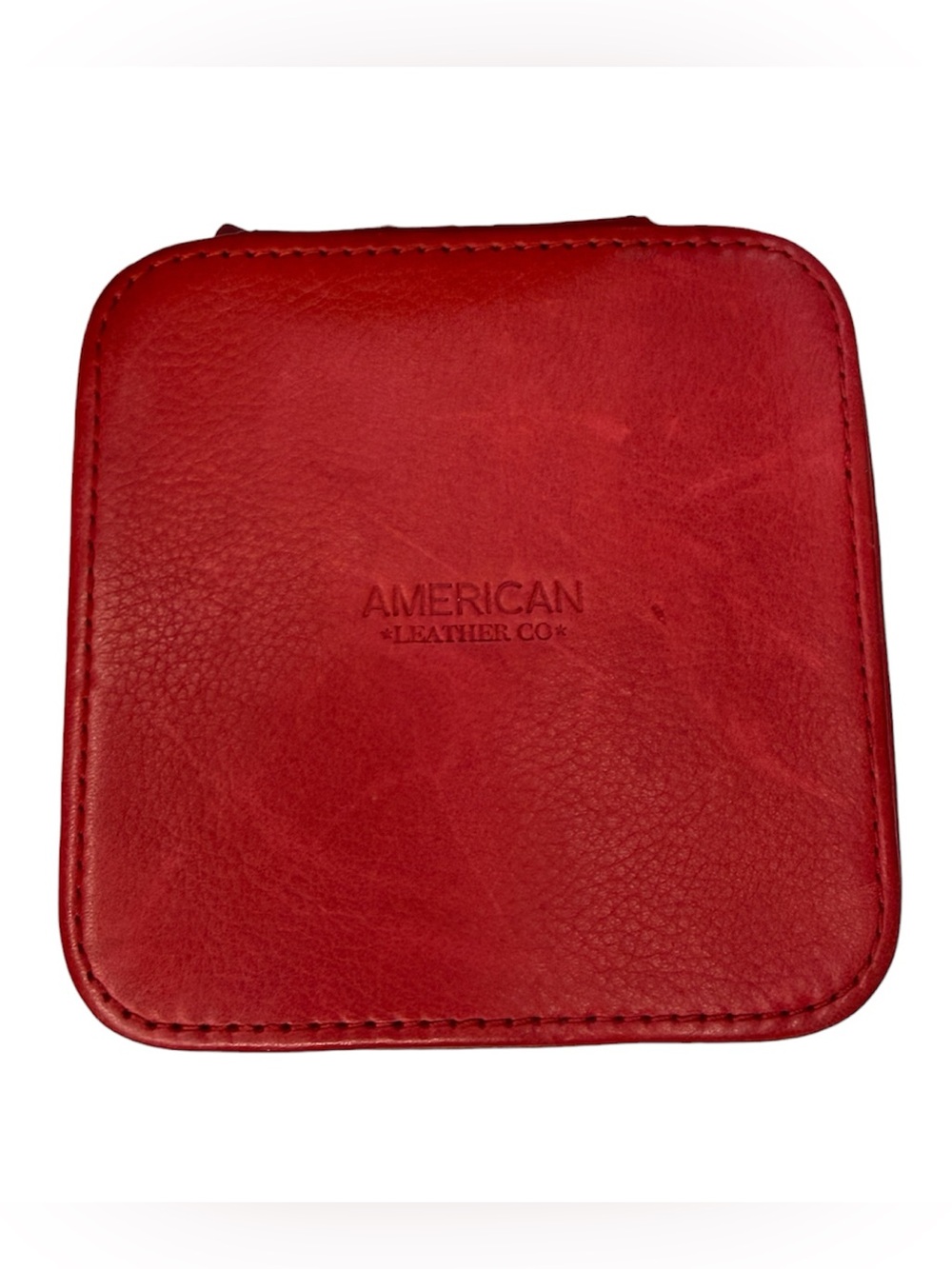 American Leather Co. Travel Jewelry Box Red 4.5” x 2.25”